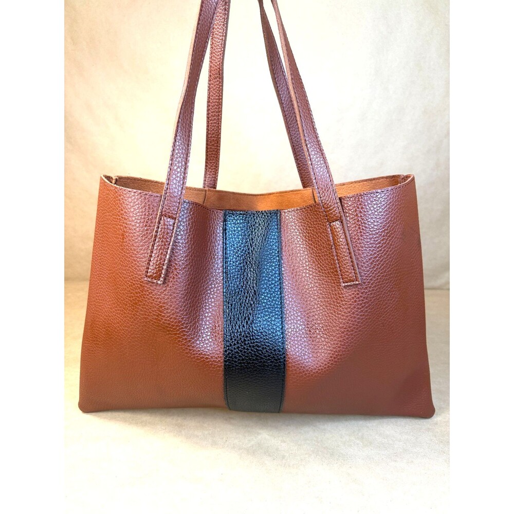 Vince Camuto Luck Tote Bag | Brown & Black Colorblock Pebbled Vegan Leather